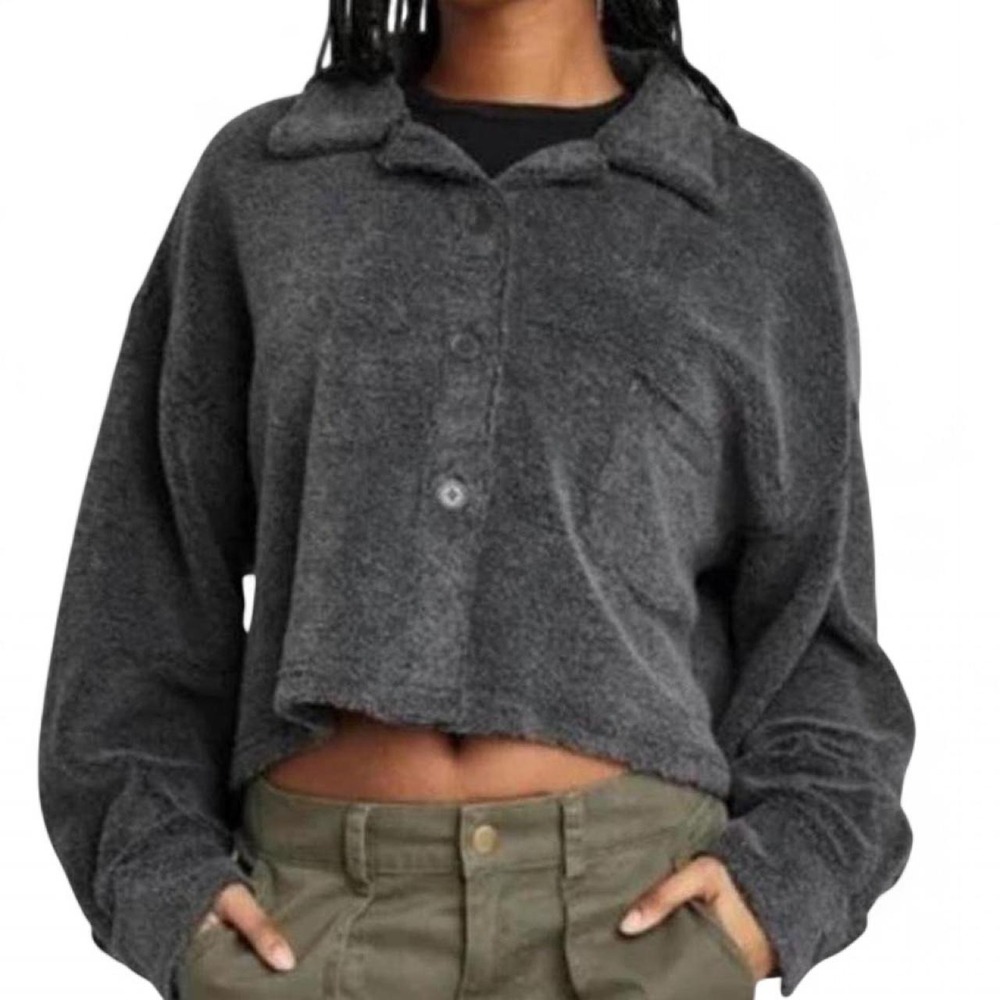 Wild Fable Super Soft Grey Fleece Crop Top Button Front Jacket